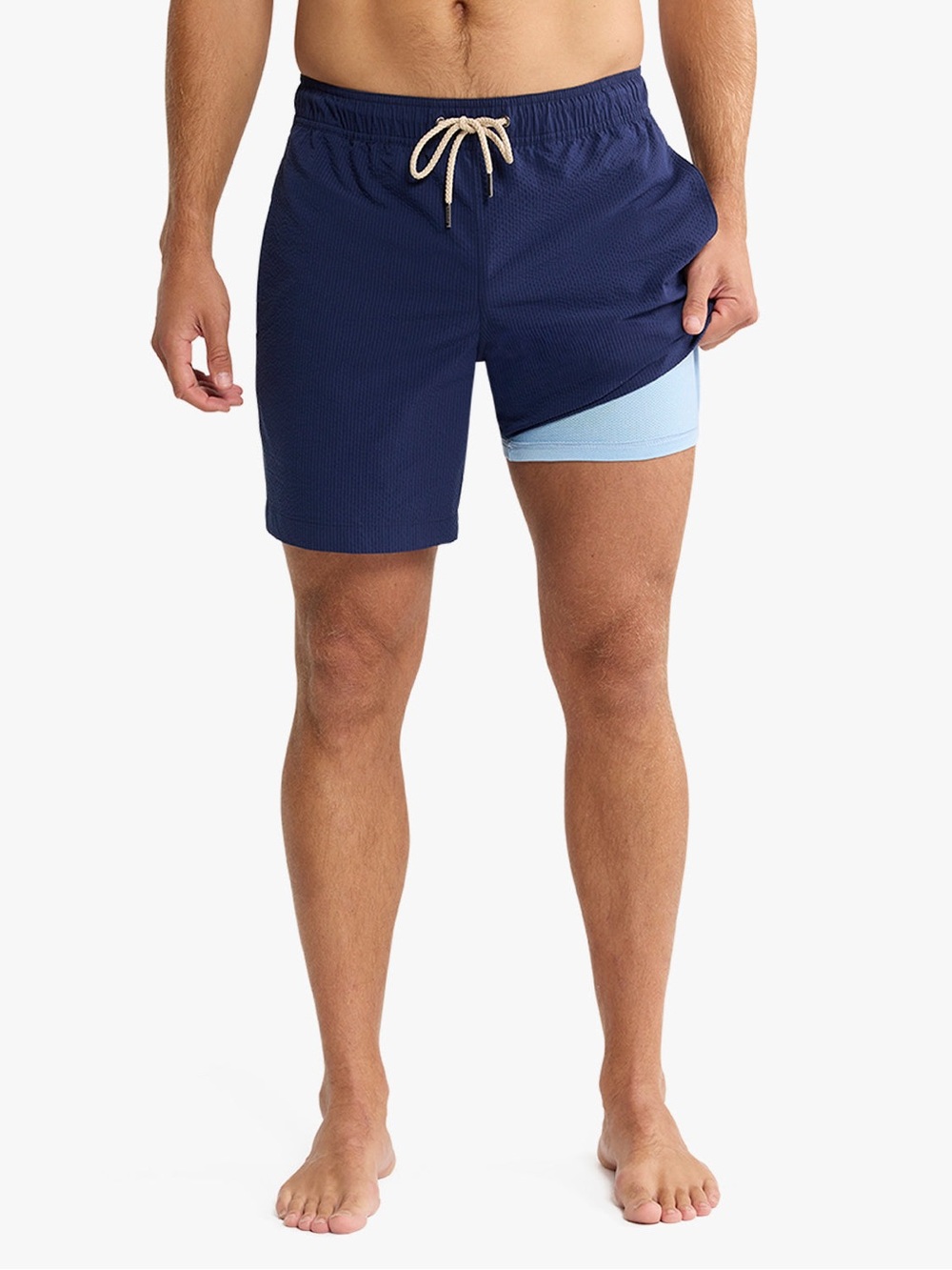 Fair Harbor Bayberry 7” Swim Trunk Navy Seersucker XL